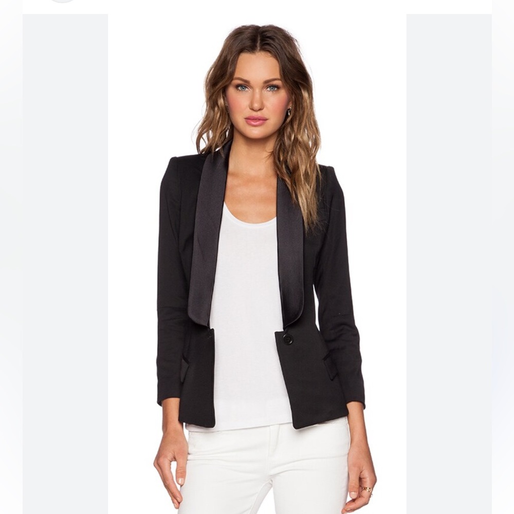 VALERIE DUMAINE Black Wool Blend Tuxedo Blazer with Satin Trim size sm/m